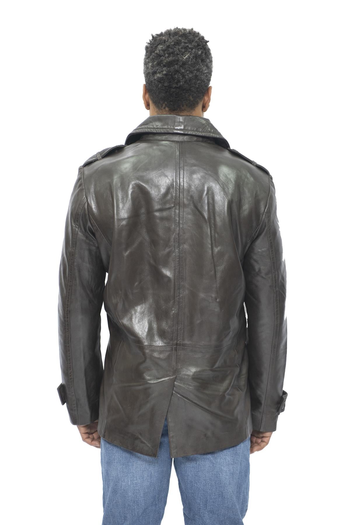 Mens Leather Peacoat-Amara