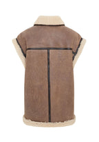 Womens Brown Aviator Shearling Leather Gilet - Chevak