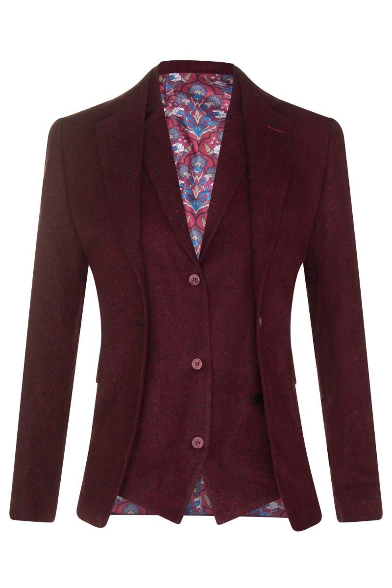 Womens 1920s  Wine Wool Classic Vintage Retro Blazer