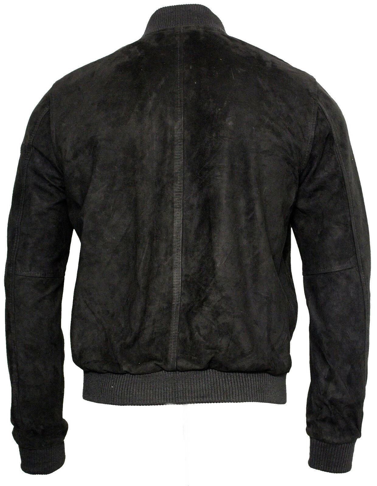 Mens Varsity Soft Suede Leather Bomber Jacket