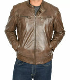 Men's Real Lambskin Soft Brown Leather Classic Slim Fit Motorcycle Biker Jackets