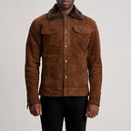 Dallis Brown Suede Shearling Trucker Jacket