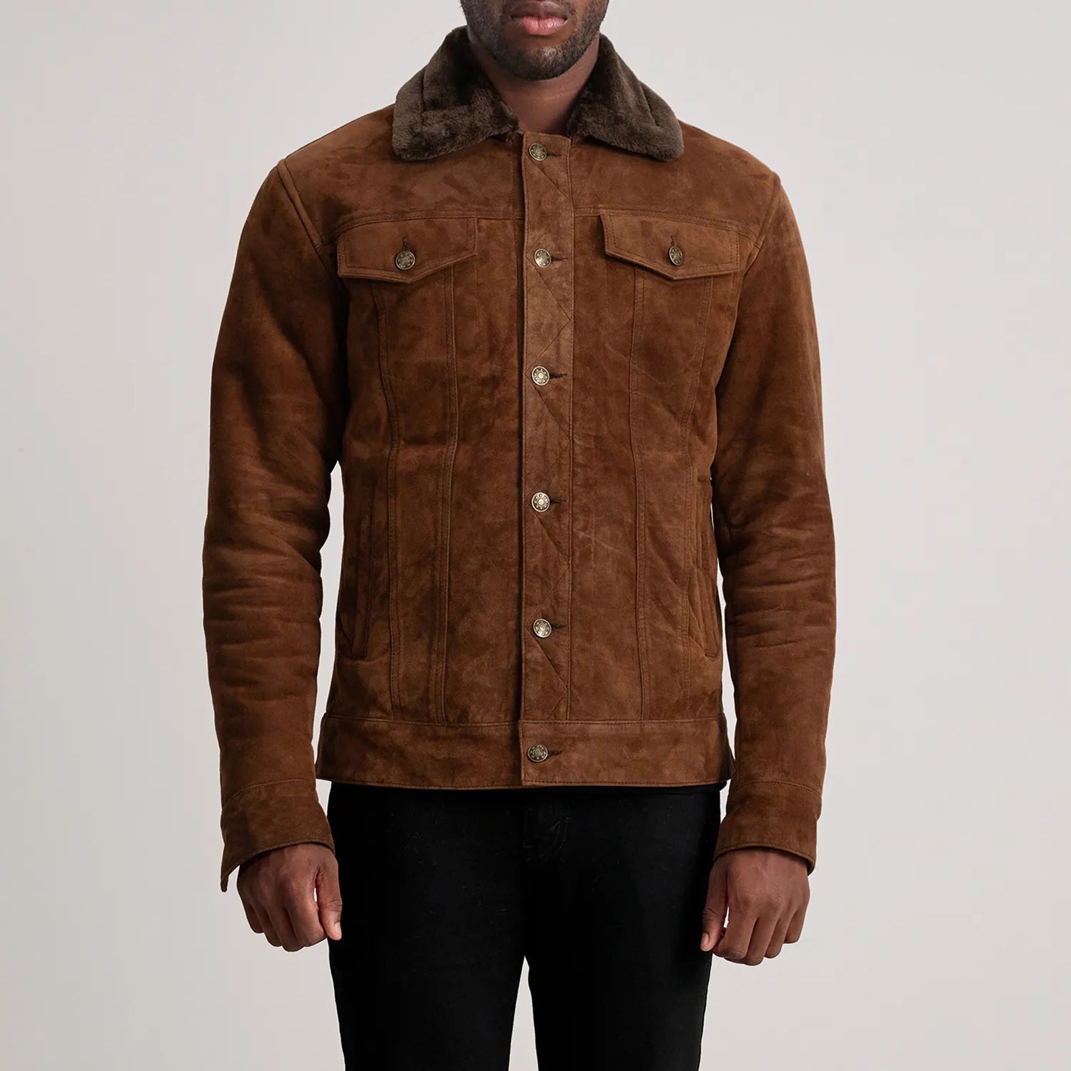 Dallis Brown Suede Shearling Trucker Jacket