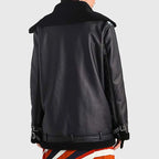 Women’s Oversized Black Bomber Leather Jacket