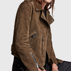 Women’s Dark Brown Suede Leather Biker Jacket