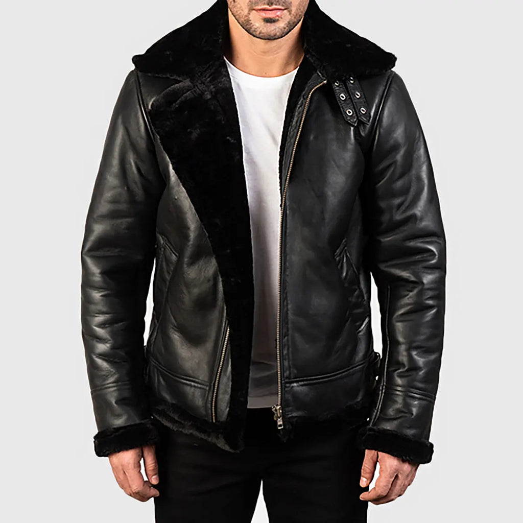 Men’s Black B-3 Bomber Leather Jacket