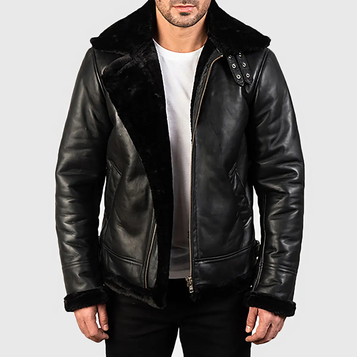 Men’s Black B-3 Bomber Leather Jacket
