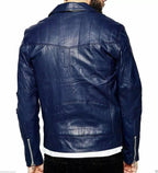 Men's Classic Leather Motorcycle Jacket - Double Zipper Real Leather Mens Moto Jacket