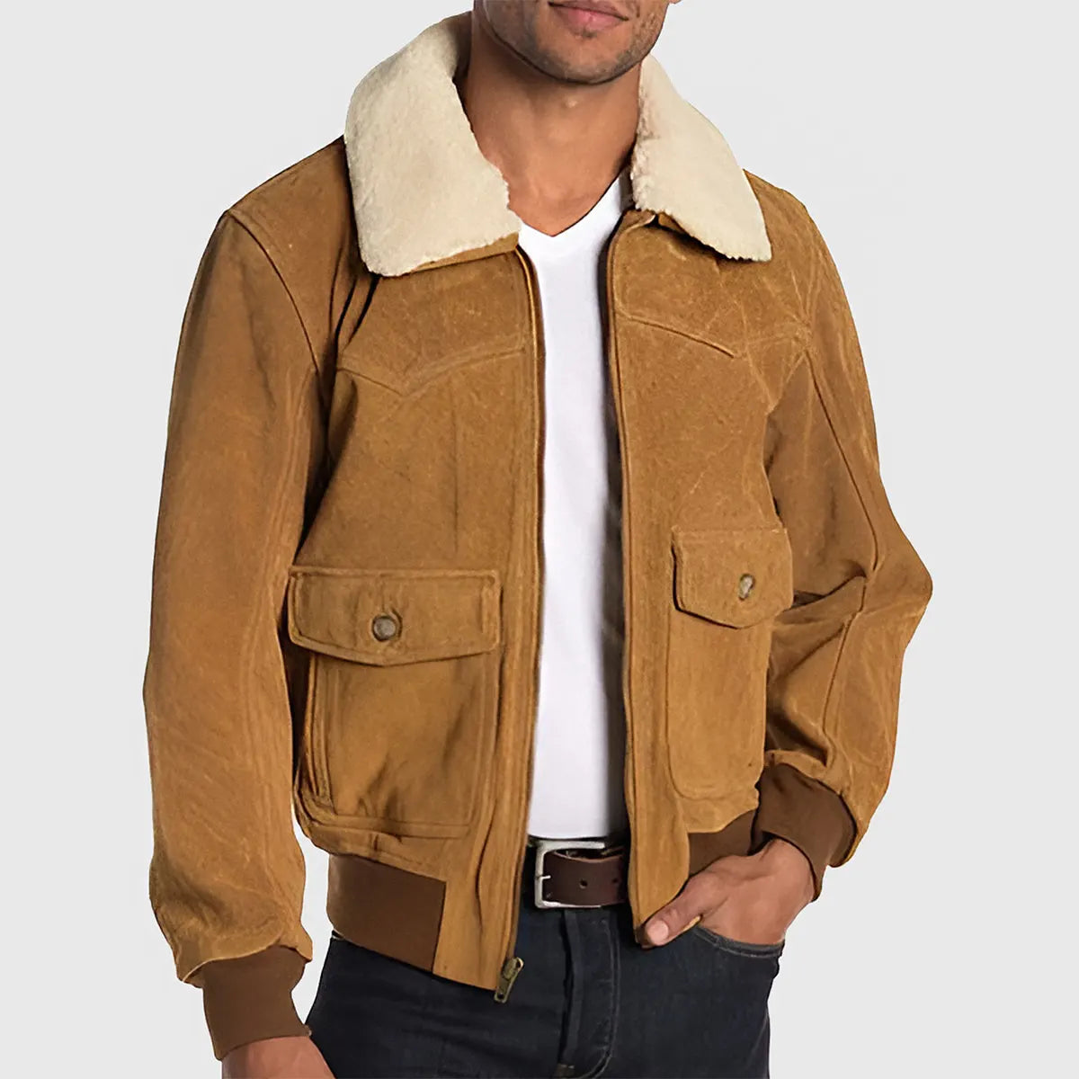 Men’s Brown G-1 Bomber Suede Jacket