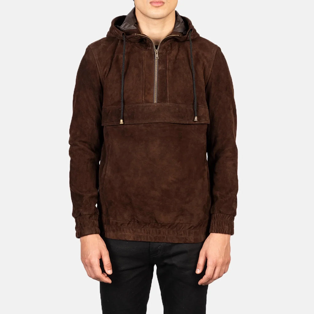 Kenton Hooded Mocha Suede Pullover Jacket