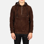 Kenton Hooded Mocha Suede Pullover Jacket