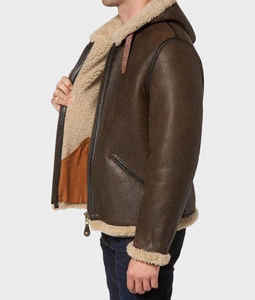 Men’s B6 Dark Brown Hooded Shearling Leather Jacket