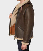 Men’s B6 Dark Brown Hooded Shearling Leather Jacket