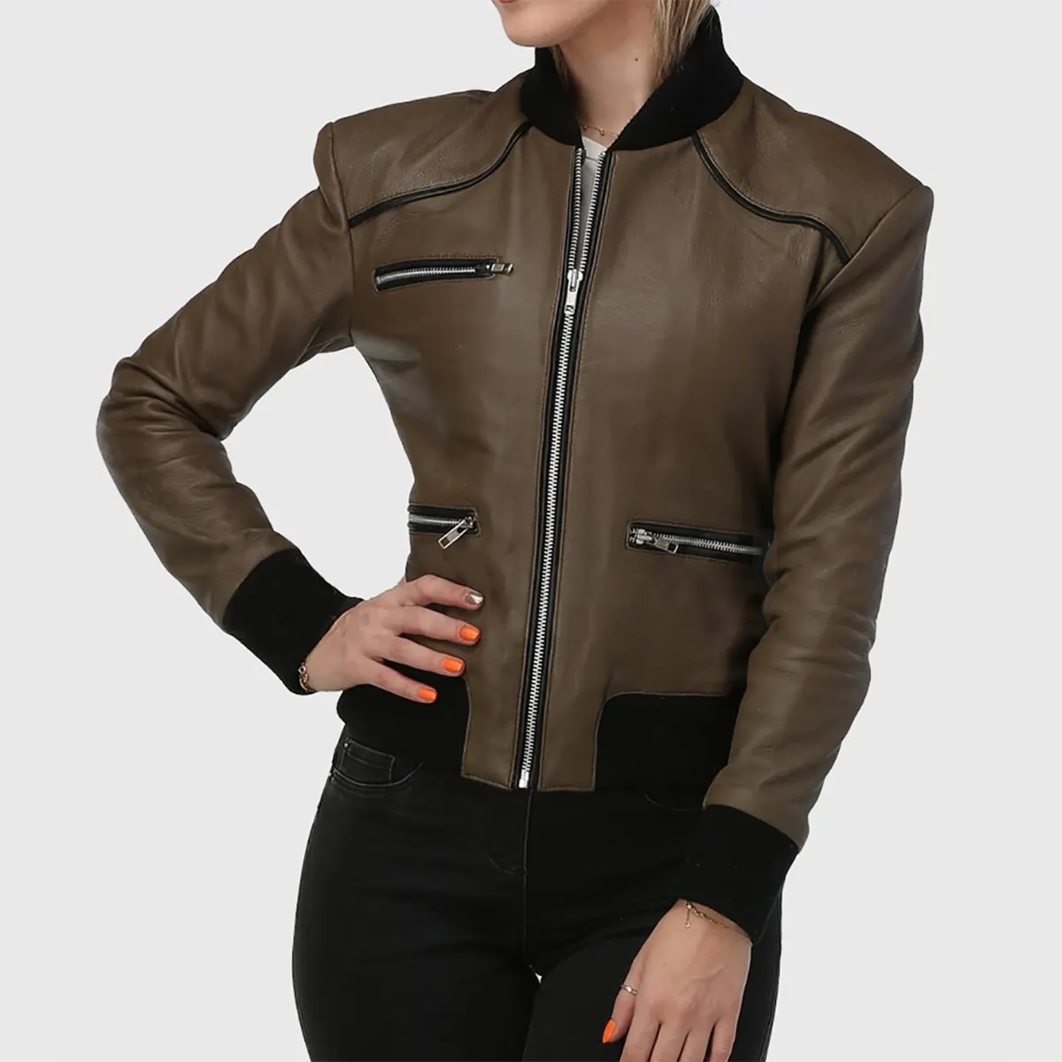 Womens Brown Bomber Leather Jacket