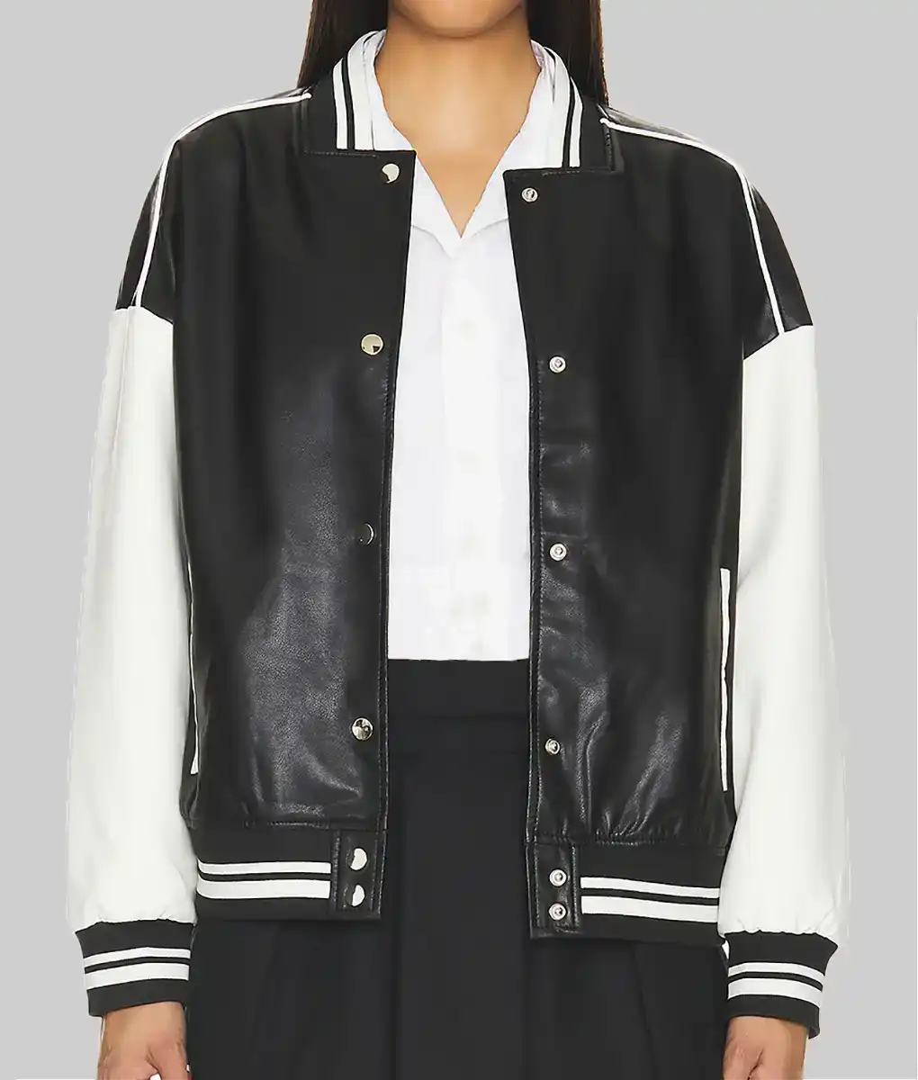 Women’s Black and White Leather Varsity Jacket