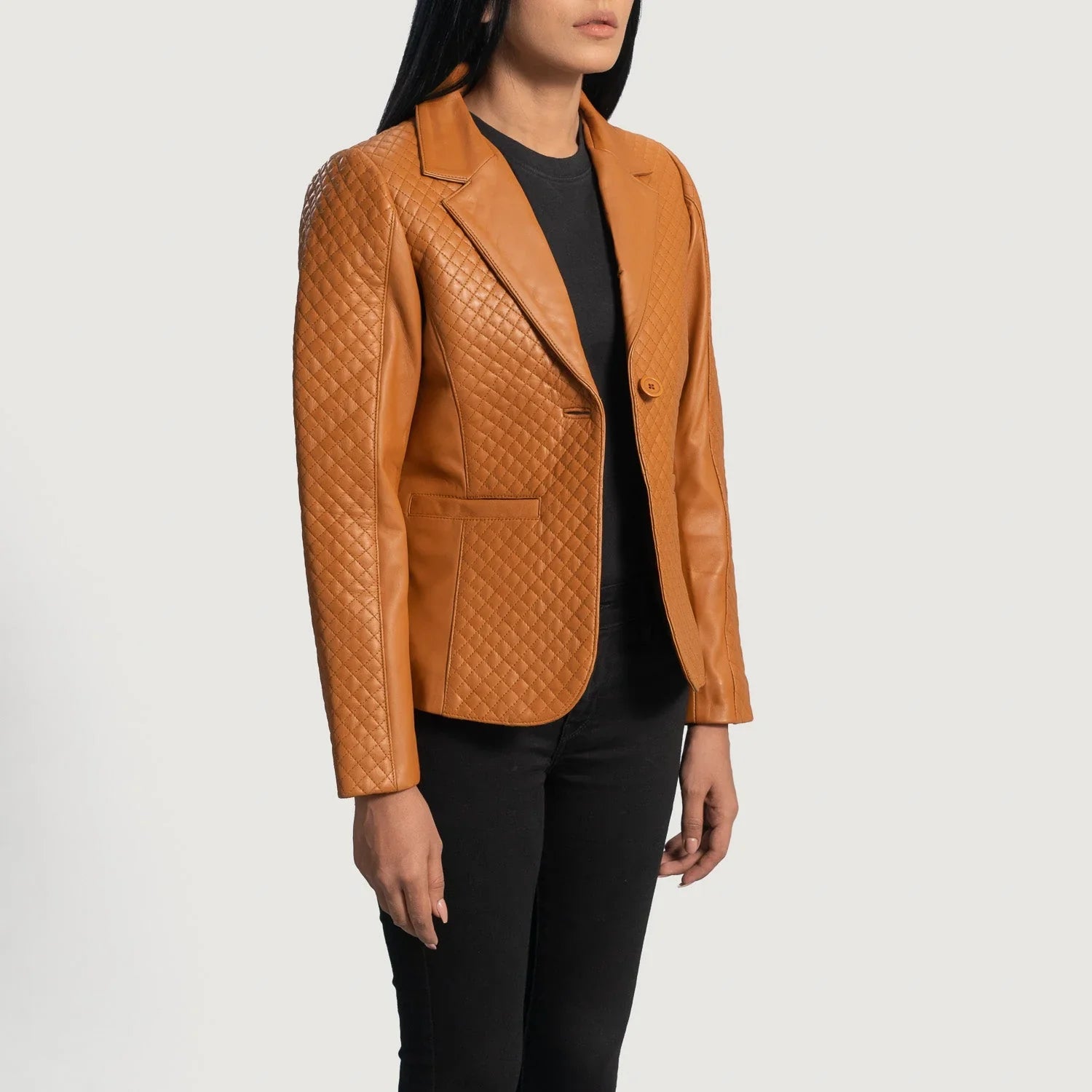 Cora Quilted Brown Leather Blazer