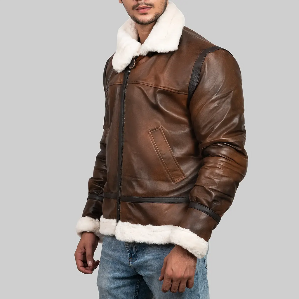 Men’s Brown Leather Faux Shearling Jacket