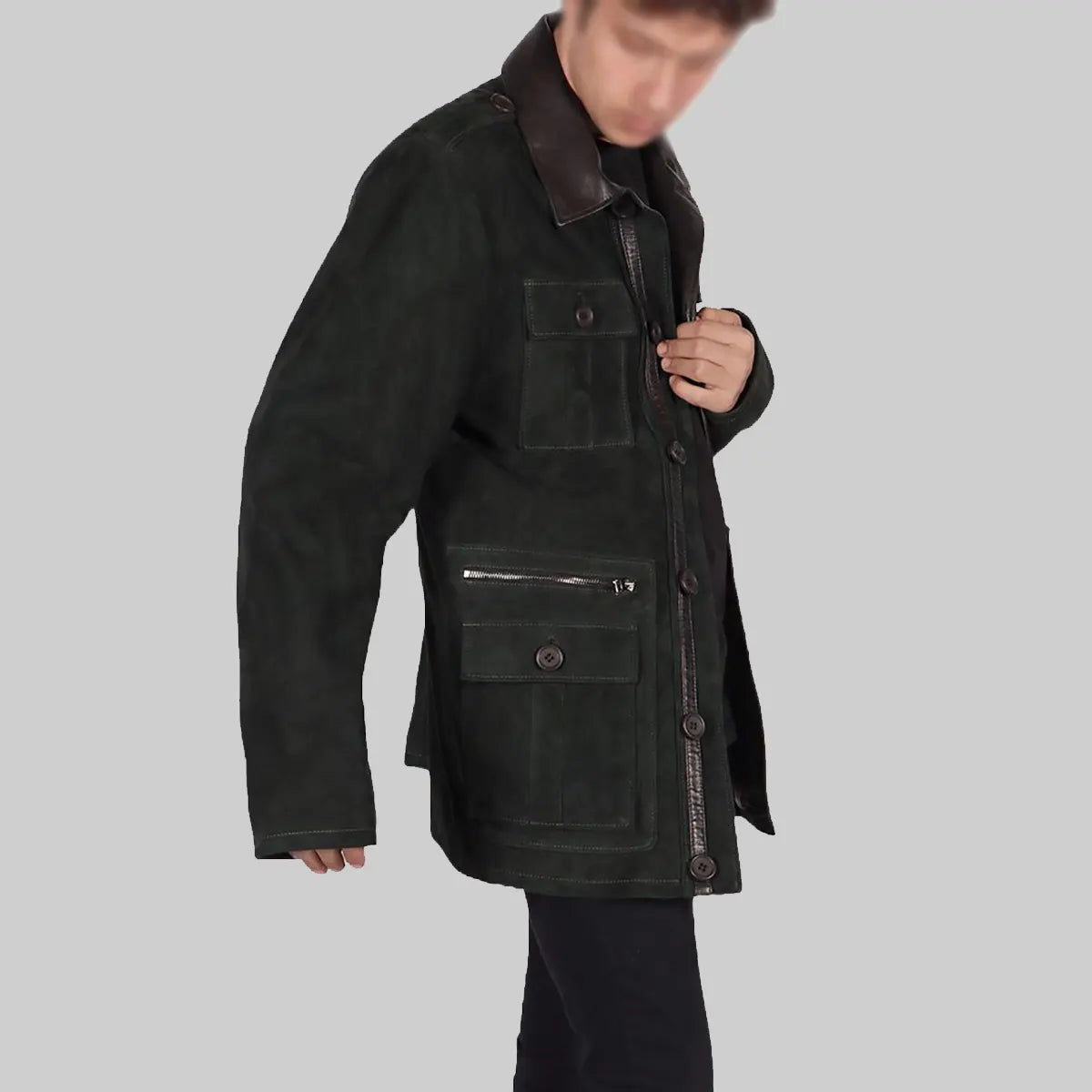 Mens Green Suede Leather Jacket