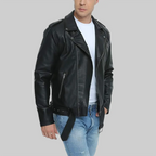 Men’s Distressed Black Biker Leather Jacket