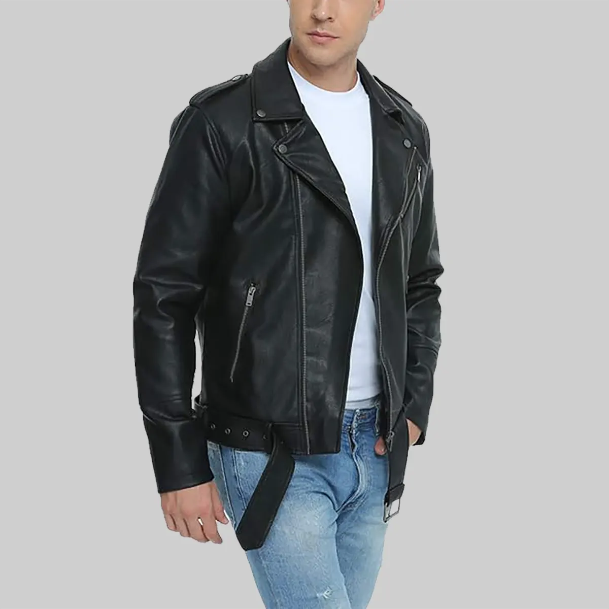 Men’s Distressed Black Biker Leather Jacket