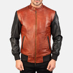 Avan Black & Maroon Leather Biker Jacket