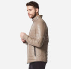 RANGER Mens Puffer Leather Jacket Padded Jacket in Beige