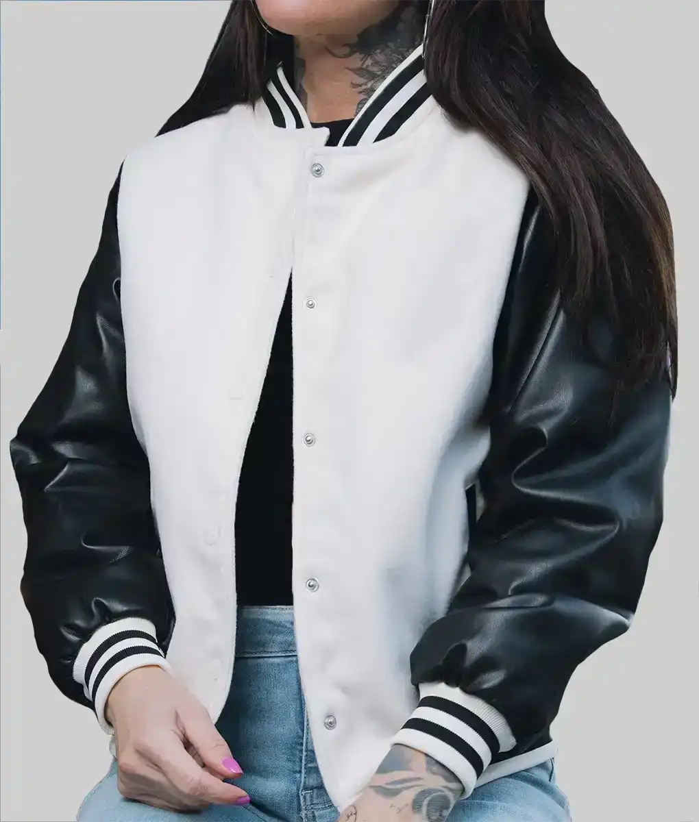 Women’s White and Black Leather Varsity Jacket