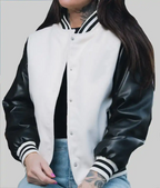 Women’s White and Black Leather Varsity Jacket