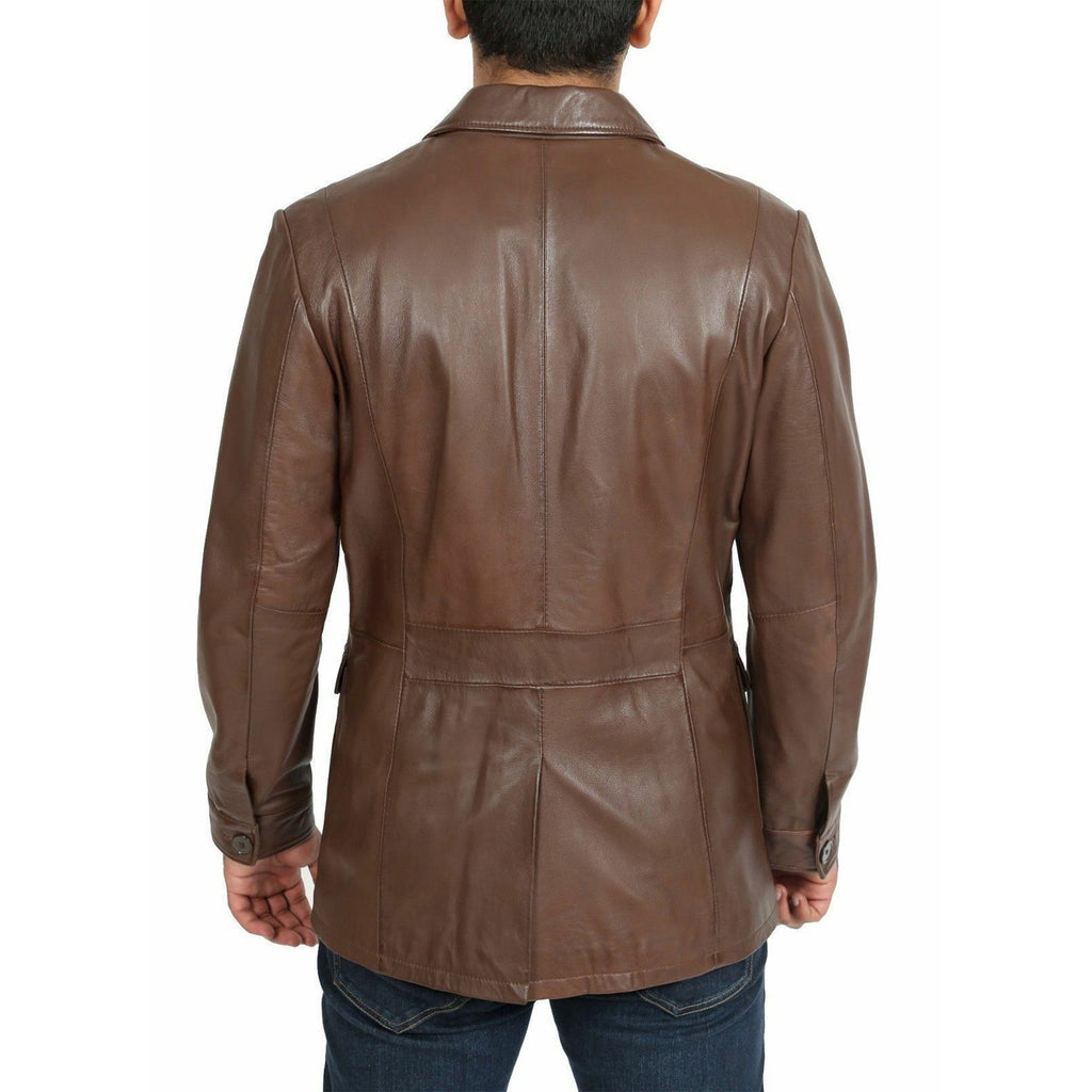 Mens Brown Four Pockets Leather Blazer