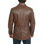 Mens Brown Four Pockets Leather Blazer