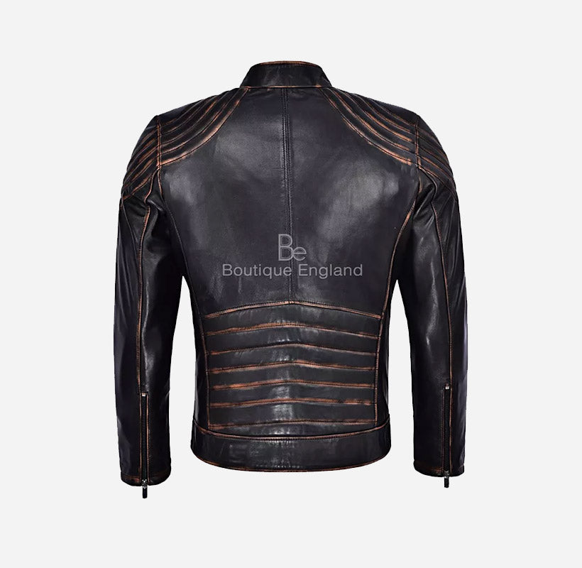 TIMBER Men's Rustic Vintage Biker Leather Jacket