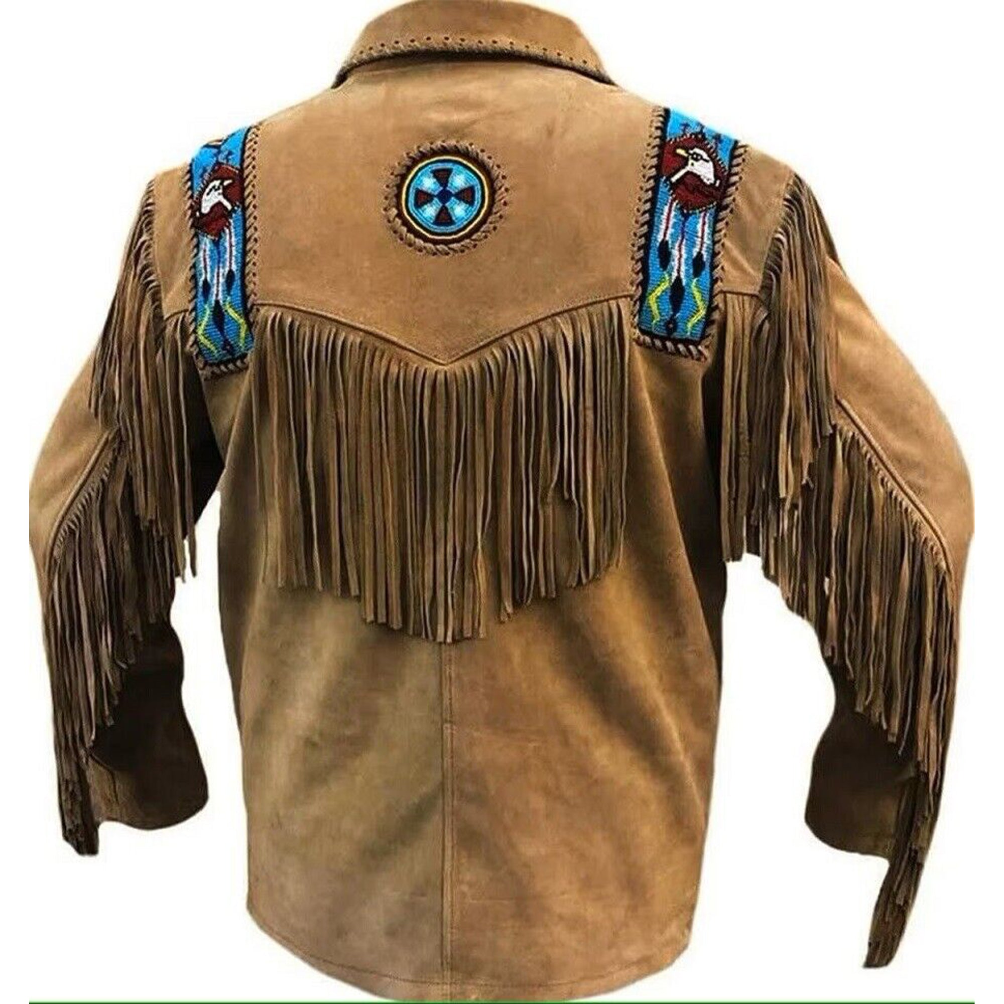 MATARTS Western Cowboy Fringes Beaded Suede Leather Jacket for Men's - Native American and Biker Style Classic Fashion Coat