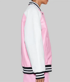 Women’s Pink and White Leather Varsity Jacket