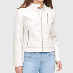 White Quilted Moto Cafe Racer Biker Jacket