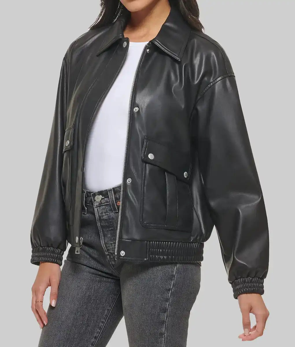 Women’s Black Leather Varsity Jacket