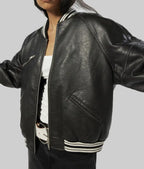 Women’s Black Leather Varsity Jacket
