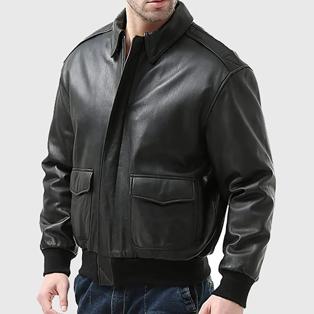 Men’s Black A-2 Bomber Leather Jacket