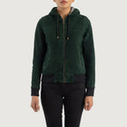 Rebella Green Hooded Suede Bomber Jacket