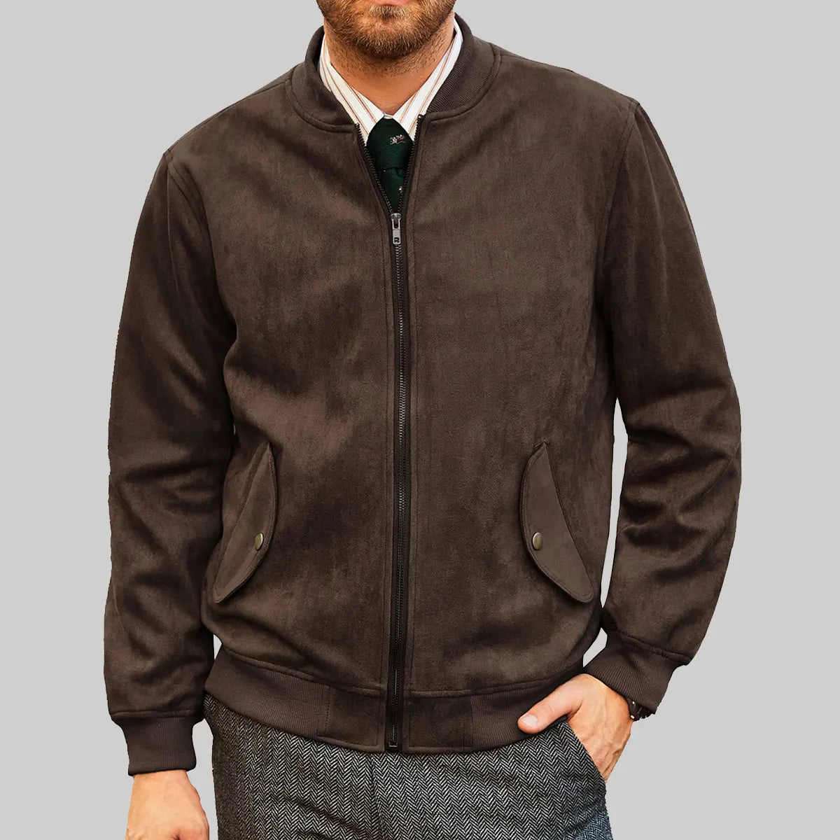 Mens Bomber Suede Leather Jacket