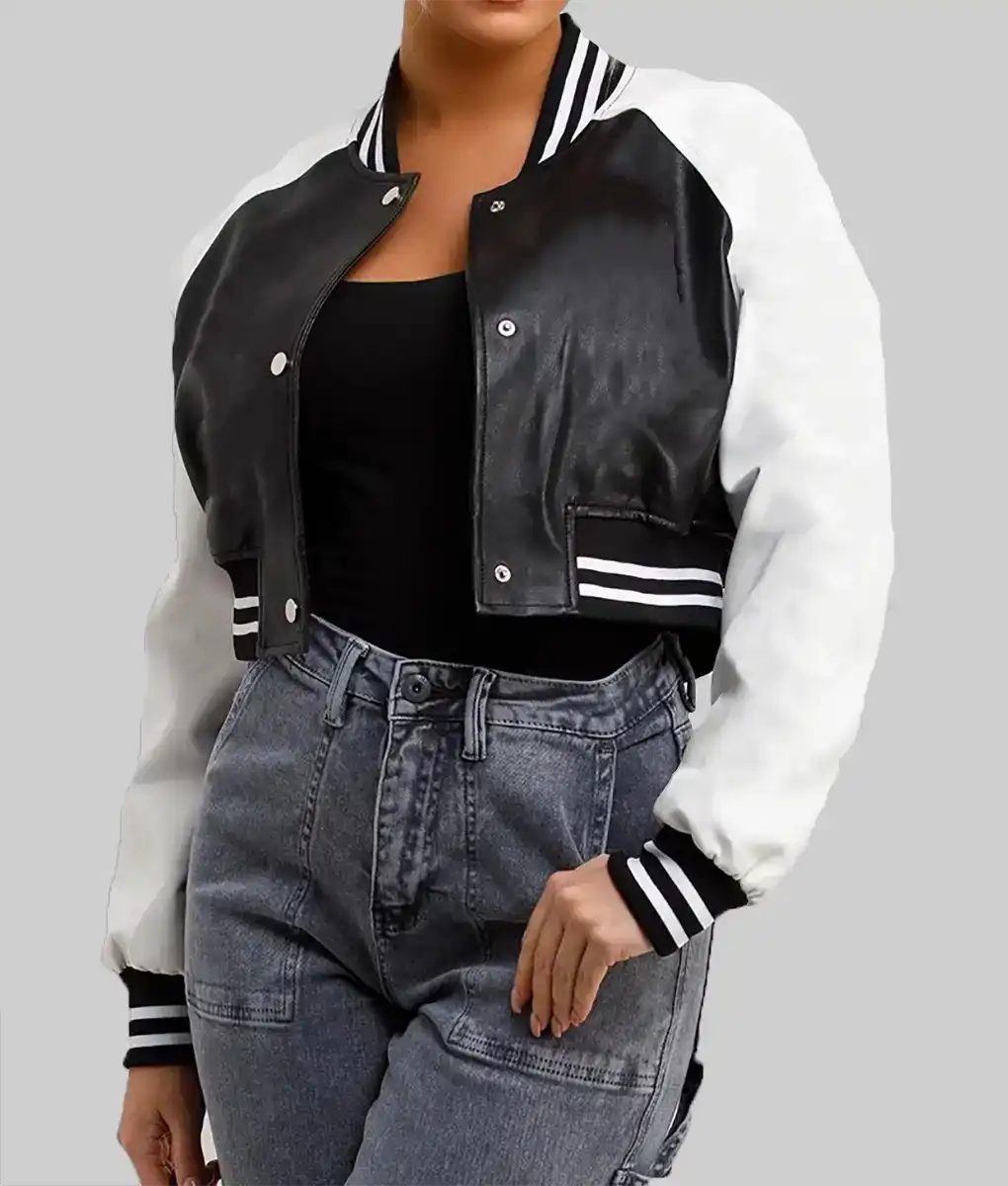 Women’s Black and White Leather Varsity Jacket