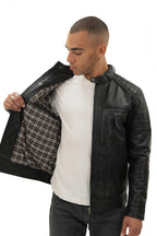 Men's Vintage Black Leather Biker Jacket-Naples
