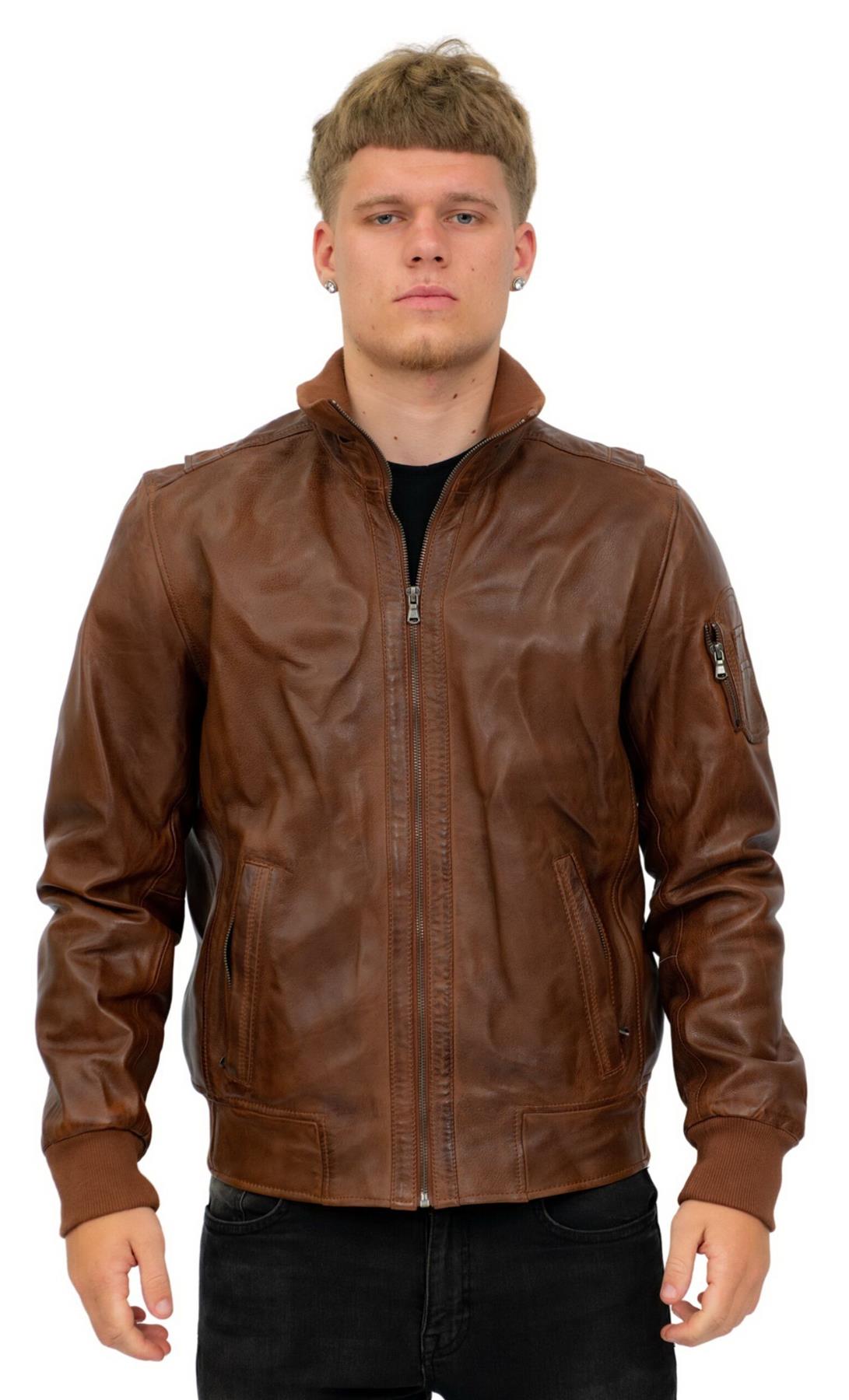 Mens Leather Varsity Bomber Jacket-Adana