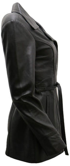 Womens Md Length Leather Biker Jacket-Okehampton