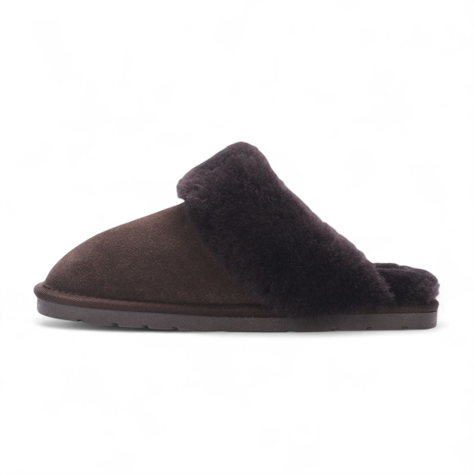 Women's Genuine Sheepskin Brown Suede Mule Winter Slippers - Luna