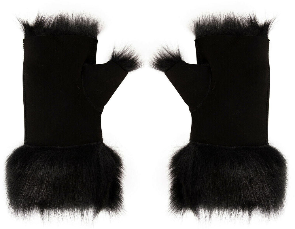 Womens Shearling  Mittens Fingerless Cuffs Toscana Suede Sheepskin Fur