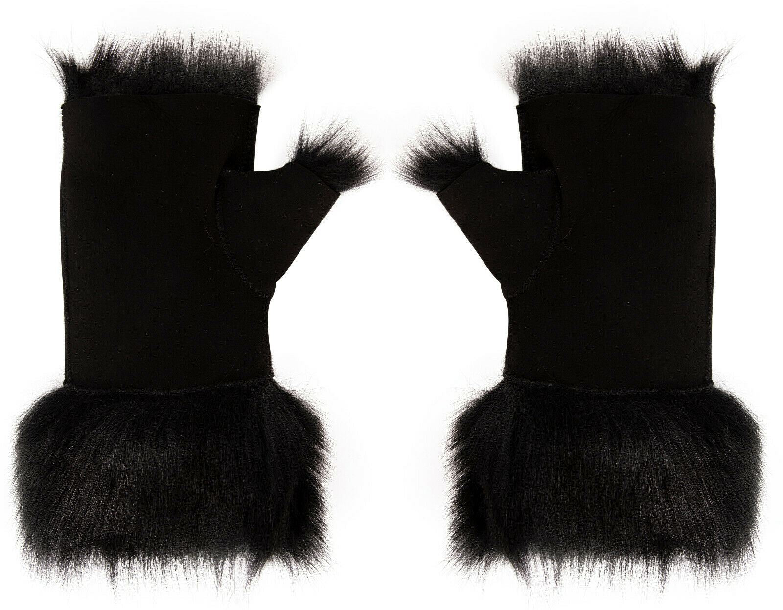 Womens Shearling  Mittens Fingerless Cuffs Toscana Suede Sheepskin Fur