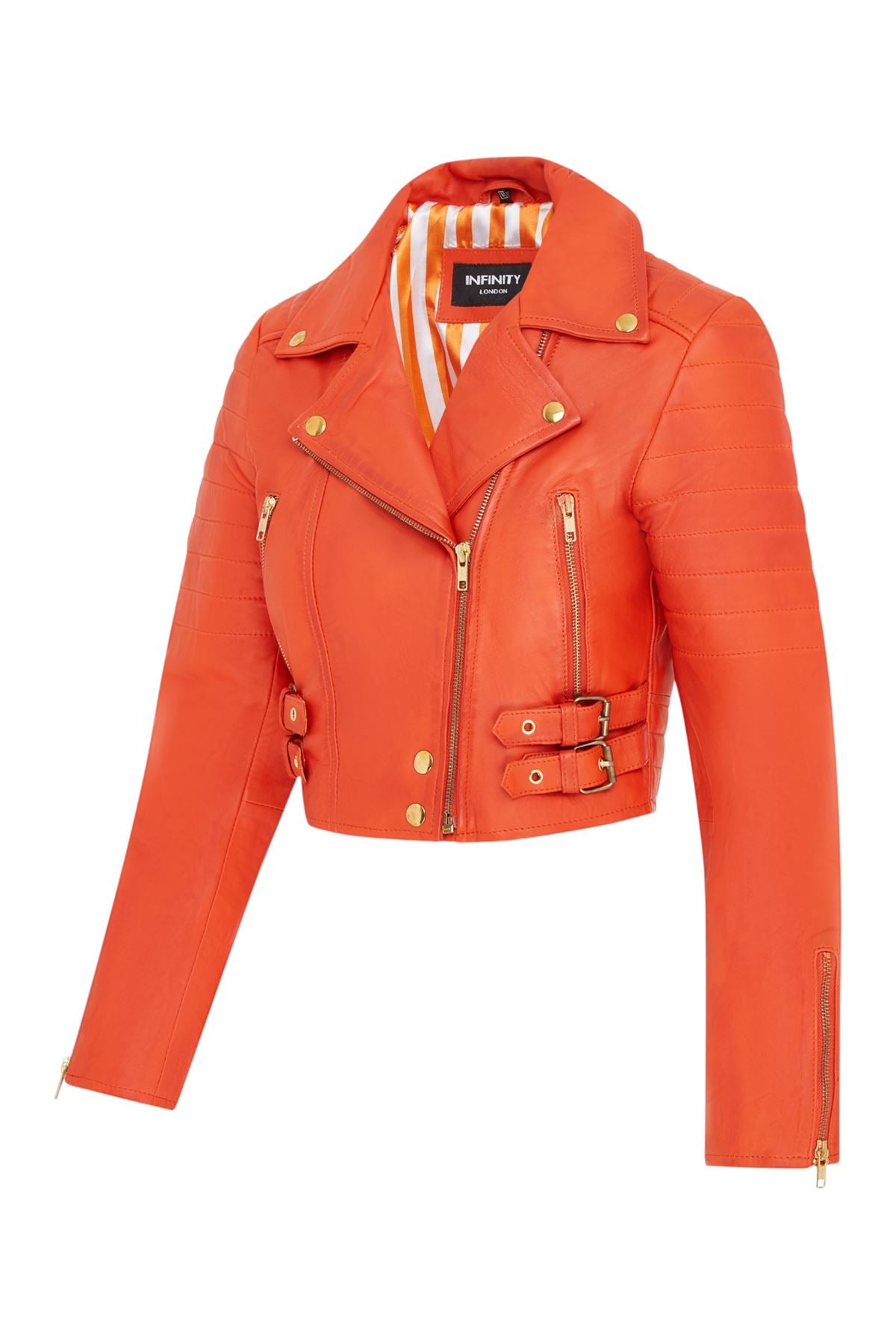 Womens Cropped Brando Leather Biker Jacket-Damascus