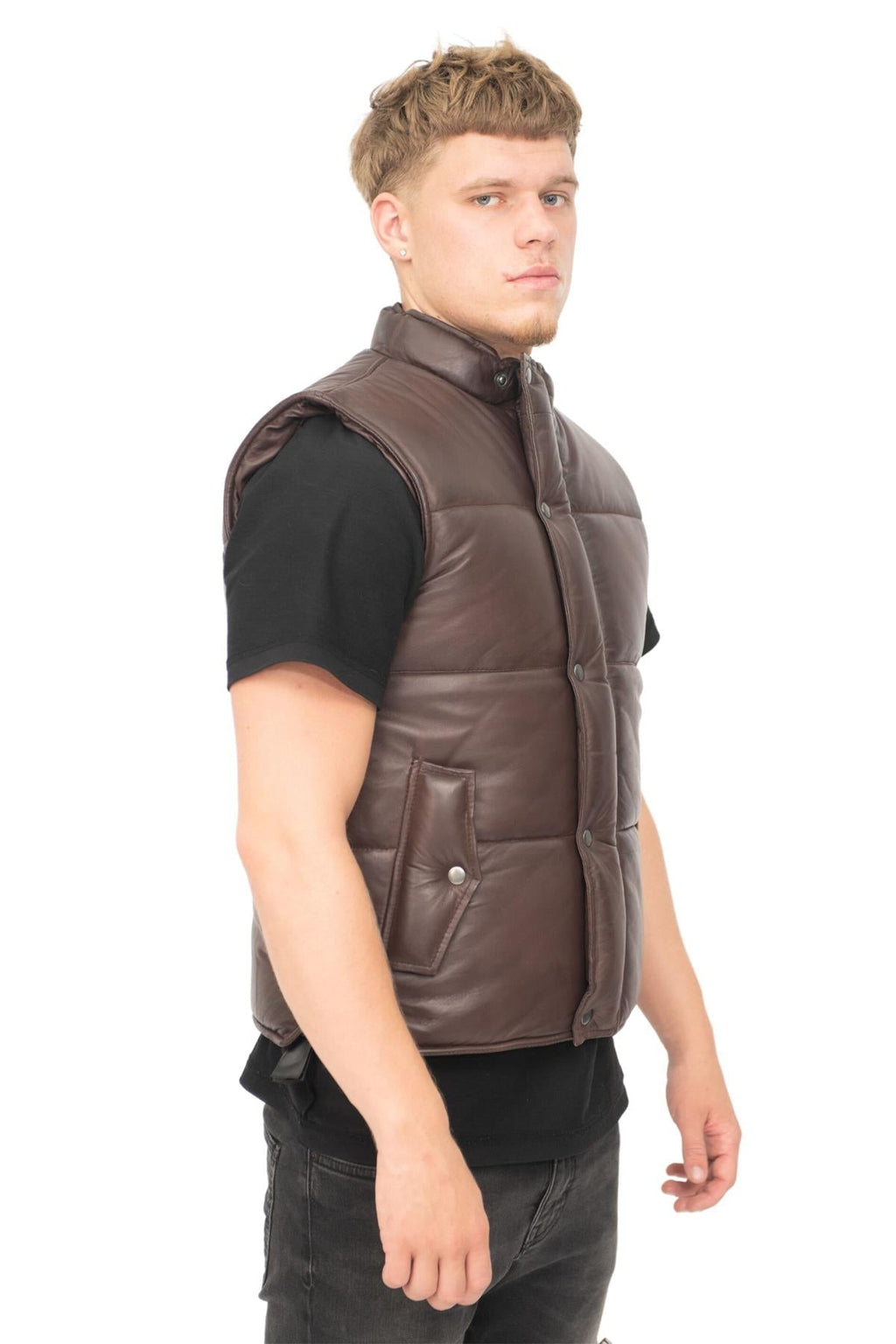 Mens Classic Leather Puffer Waistcoat-Nottingham