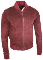 Mens Varsity Soft Suede Leather Bomber Jacket
