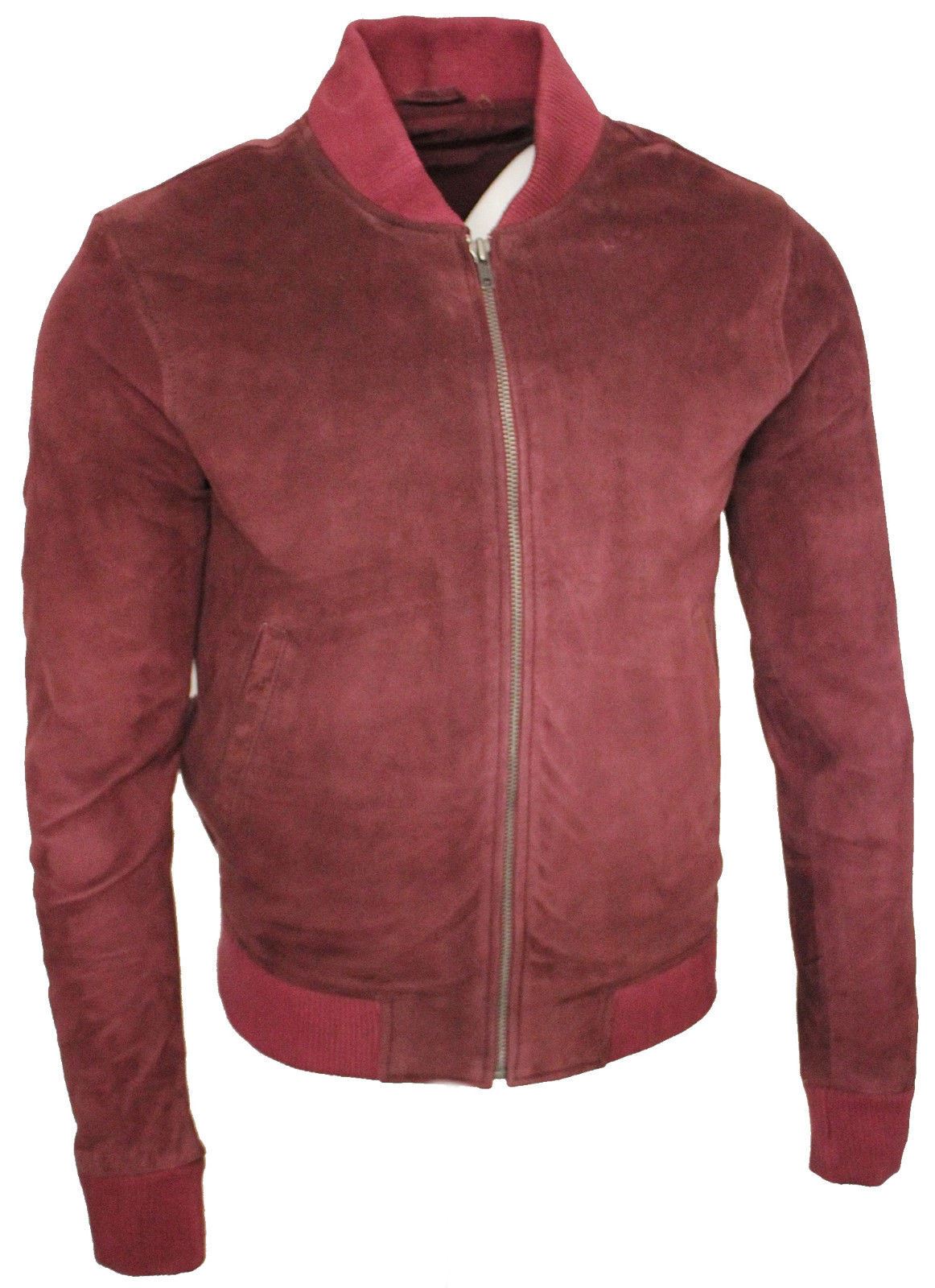 Mens Varsity Soft Suede Leather Bomber Jacket